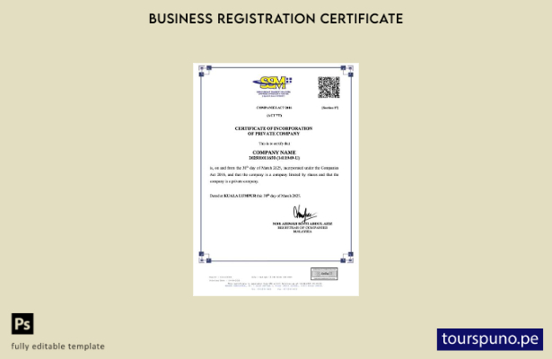 listo para imprimir certificado de constitución de empresa privada de Malasia pl